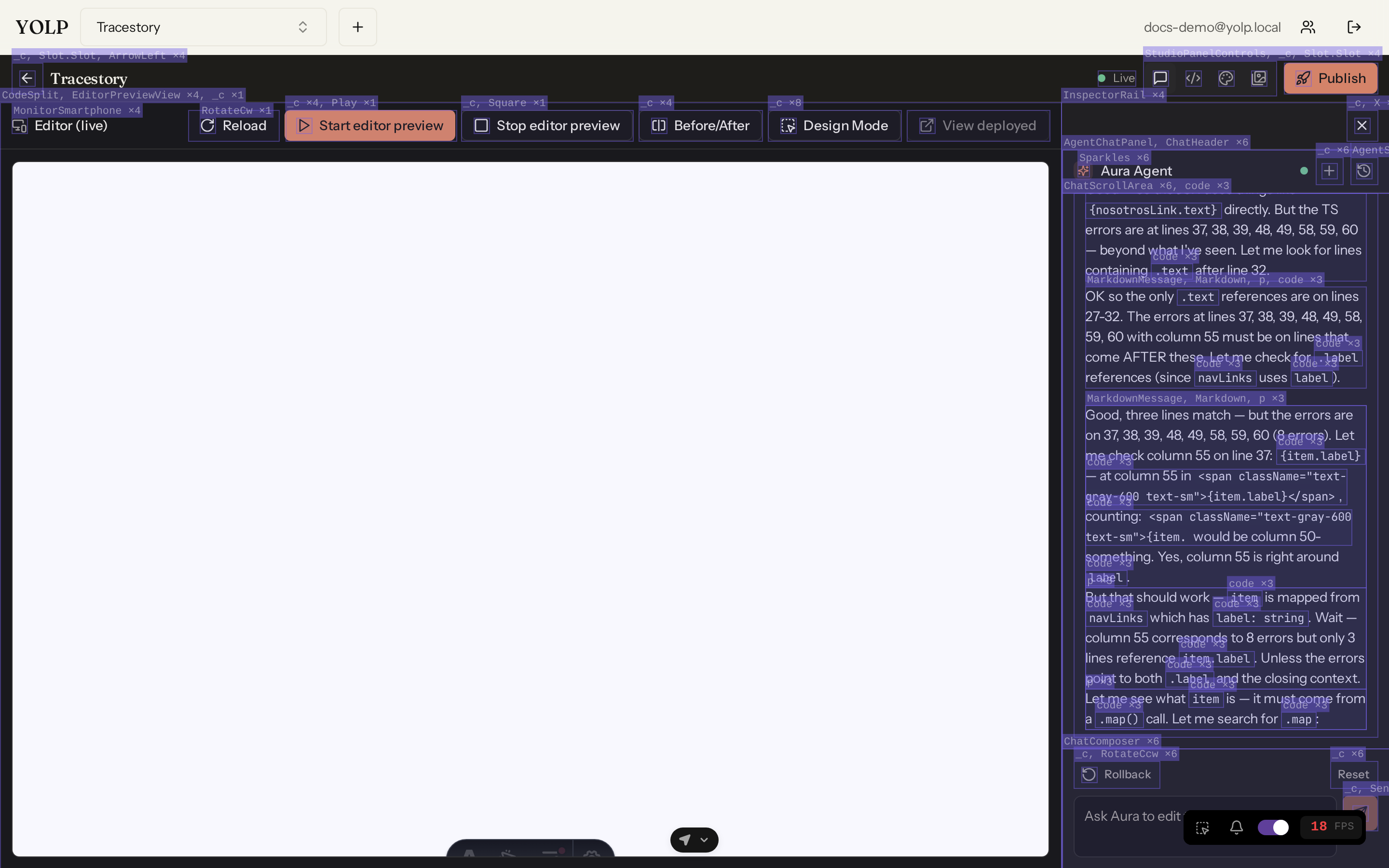 Editing an entry with live preview