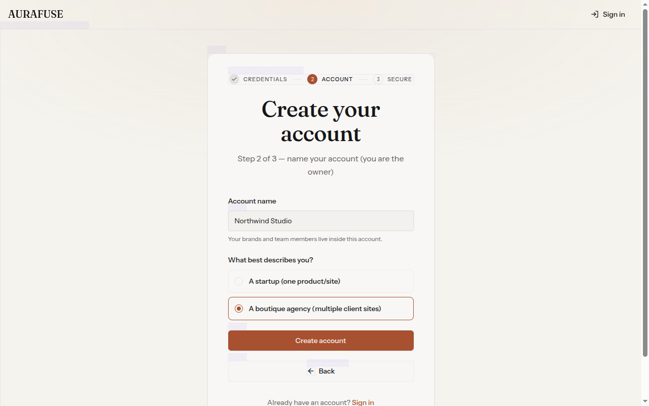 Choosing your account type during registration